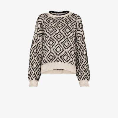 Shop Brunello Cucinelli Black Geometric Intarsia Knit Sweater