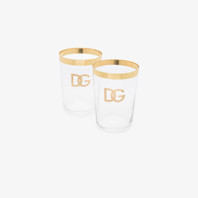 Shop Dolce & Gabbana Neutral Set Of Two Logo Print Glasses In Neutrals