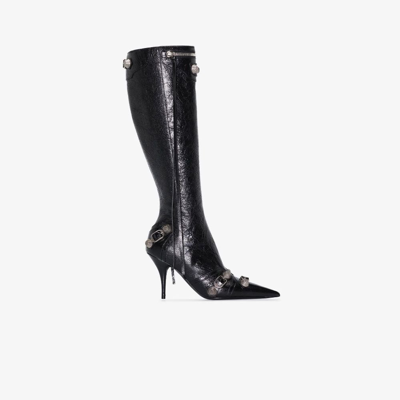 Shop Balenciaga Black Cagole 90 Leather Knee-high Boots