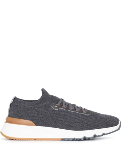 Shop Brunello Cucinelli Knitted Low-top Sneakers In Grey