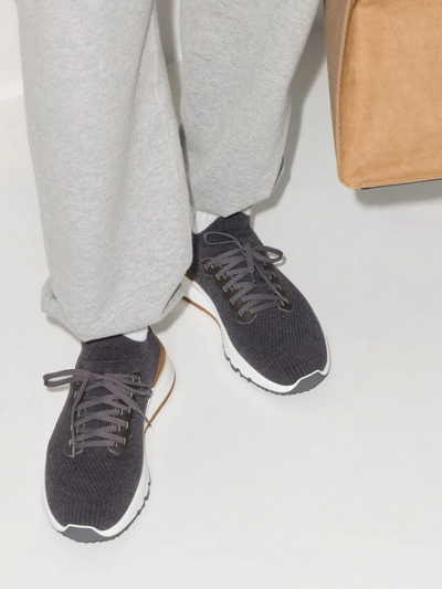 Brunello Cucinelli Knitted Low-top Sneakers In Grey
