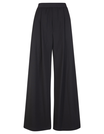Shop Moncler Woman Palazzo Trousers In Black Wool Blend In Nero