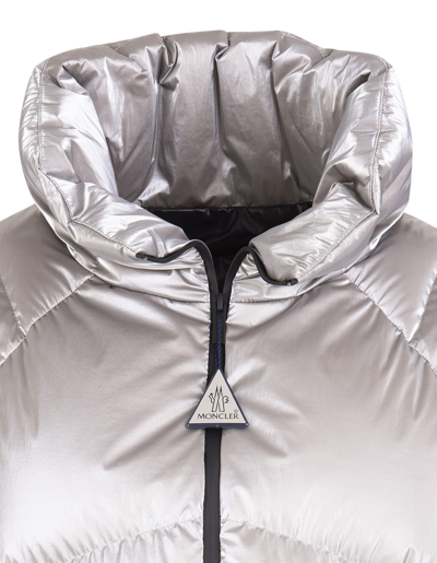 Moncler Woman Silver Avoriaz Short Down Jacket In Argento | ModeSens