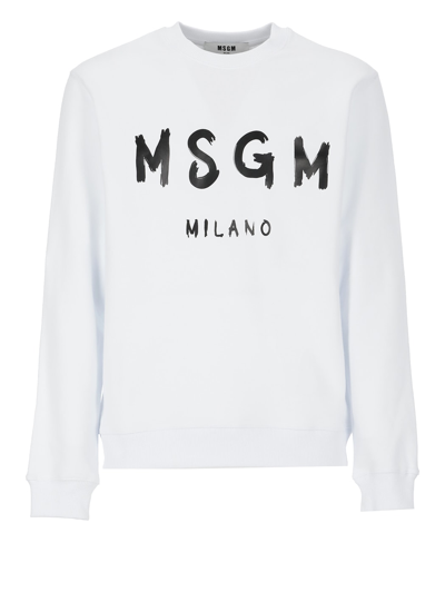 Shop Msgm Logo Sweatshirt In Optical White