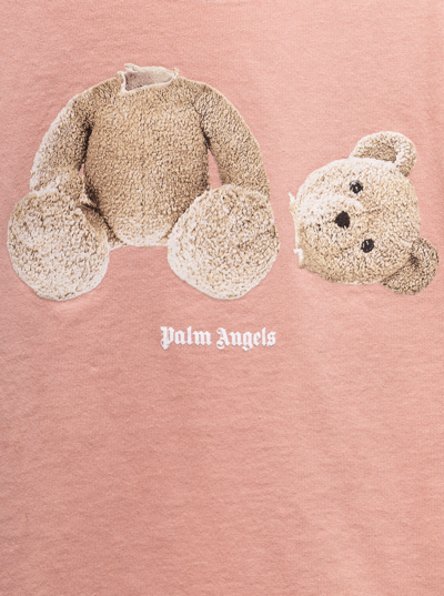Shop Palm Angels Pink Cotton T-shirt With Bear Loose Front Print  Kids Boy