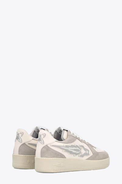 Shop Enterprise Japan New Drop Low Off-white And Grey Leather Low Sneakers With Side Rocket Detail In Grigio