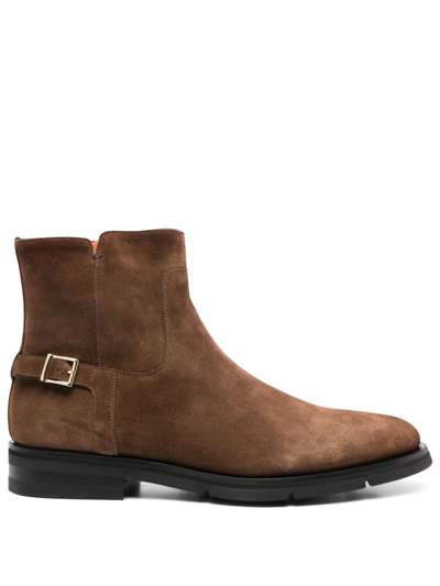 Shop Santoni Suede Ankle Boots In Brown