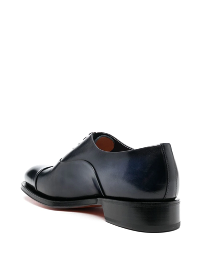 Shop Santoni Almond-toe Leather Oxford Shoes In Blue