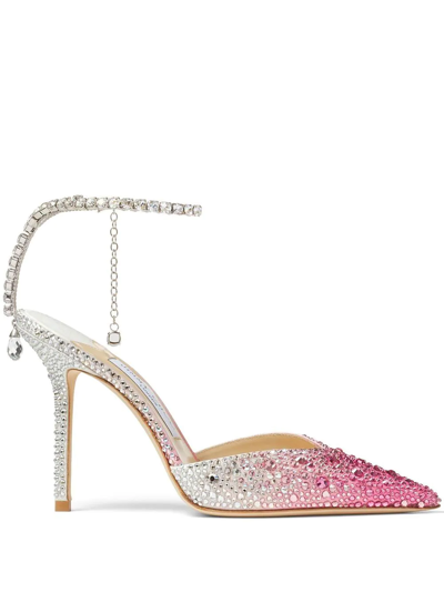 Shop Jimmy Choo Saeda Crystal-embellished 100mm Pumps In Pink