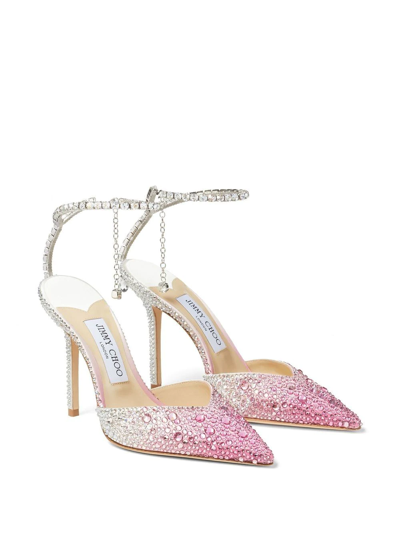 Shop Jimmy Choo Saeda Crystal-embellished 100mm Pumps In Pink