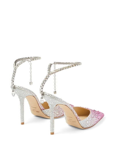 Shop Jimmy Choo Saeda Crystal-embellished 100mm Pumps In Pink