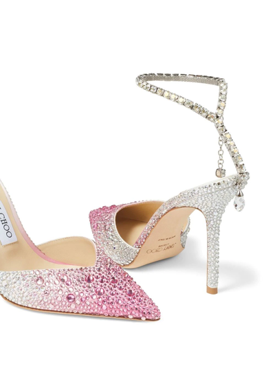 Shop Jimmy Choo Saeda Crystal-embellished 100mm Pumps In Pink