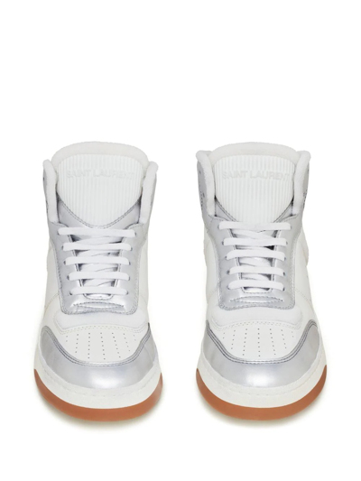 Saint Laurent Leather Perforated High-top Trainers In Metallic