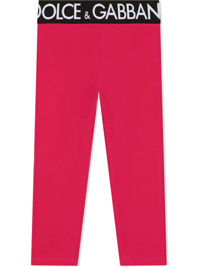 Shop Dolce & Gabbana Interlock Logo-waistband Leggings In Red