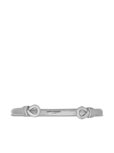 Shop Saint Laurent Sailor Knot Cuff Bracelet In Silver