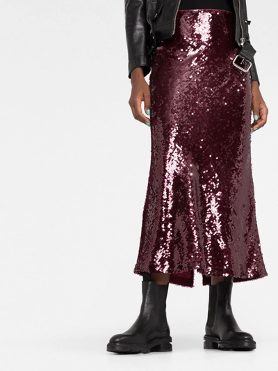 Shop Vince Sequin Flared Midi Skirt In Red