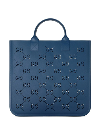 Shop Gucci Cut-out Gg Shopping Bag In Blue