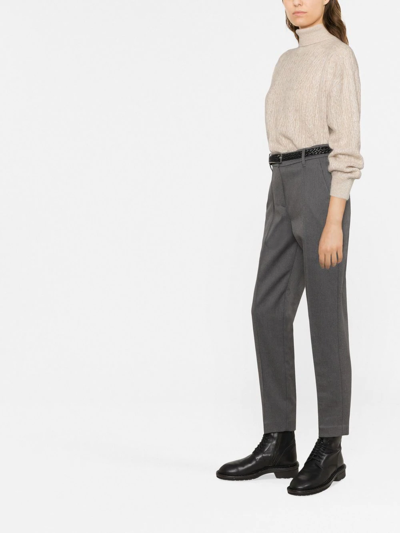 Shop Brunello Cucinelli Pleated Cropped Trousers In Grey