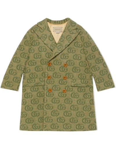 Shop Gucci Gg Wool Double-breasted Coat In Green