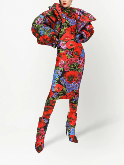 Dolce & Gabbana Cropped Padded Floral-print Shell Hooded Jacket In Black