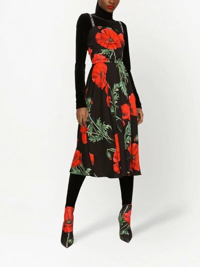 Shop Dolce & Gabbana Floral-print Midi Dress In Black