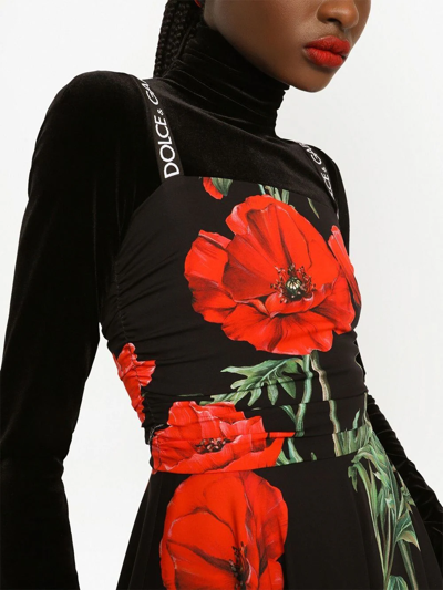 Shop Dolce & Gabbana Floral-print Midi Dress In Black