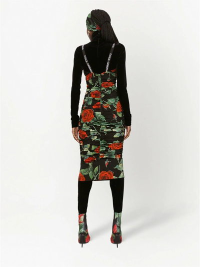 Shop Dolce & Gabbana Rose-print Midi Dress In Black