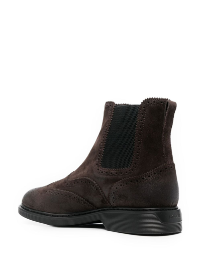 Shop Hogan Slip-on Leather Chelsea Boots In Brown
