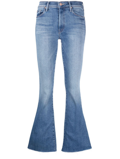 Shop Mother Flared Cropped Jeans In Blue