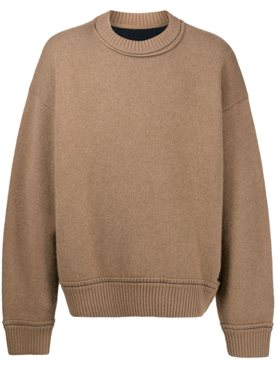 Shop Sacai Crew-neck Logo-plaque Jumper In Brown