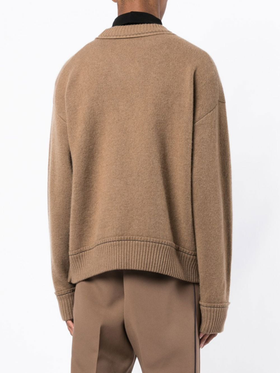 Sacai Crew-neck Logo-plaque Jumper In Brown