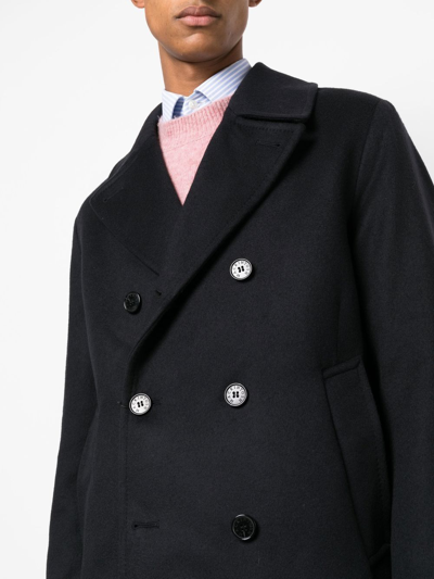 Shop Mackintosh Dalton Double-breasted Coat In Blue