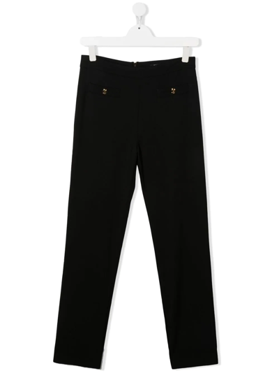 Shop Balmain Teen Zip-up Straight Trousers In Black