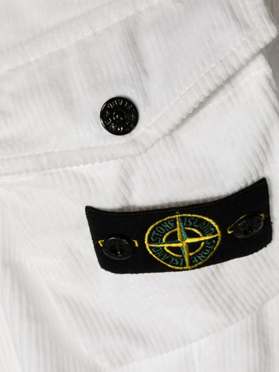 Stone Island Corduroy-detail Straight-leg Trousers In White