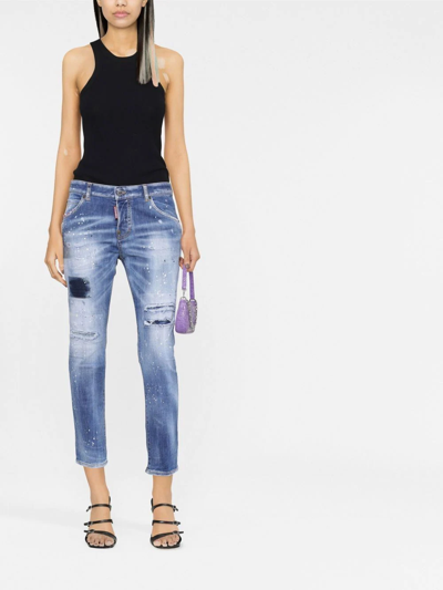 Dsquared2 Low-rise Distressed Cropped Jeans In Blue