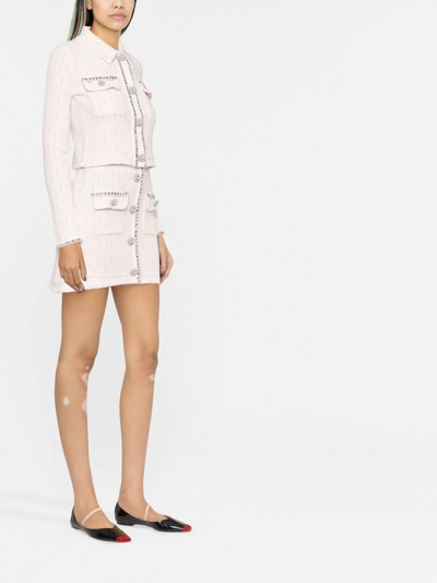 Shop Self-portrait Crystal-embellished Cropped Jacket In Pink