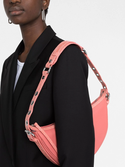 By Far Textured Leather Gib Shoulder Bag With Crocodile Effect And In Pink