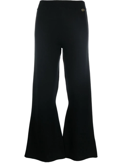 Shop Twinset Knitted Flared Cropped Trousers In Black