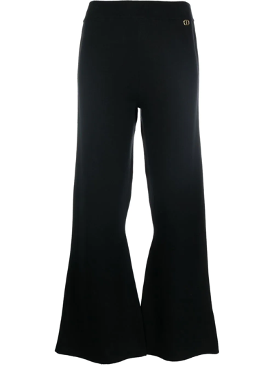 Twinset Knitted Flared Cropped Trousers In Black