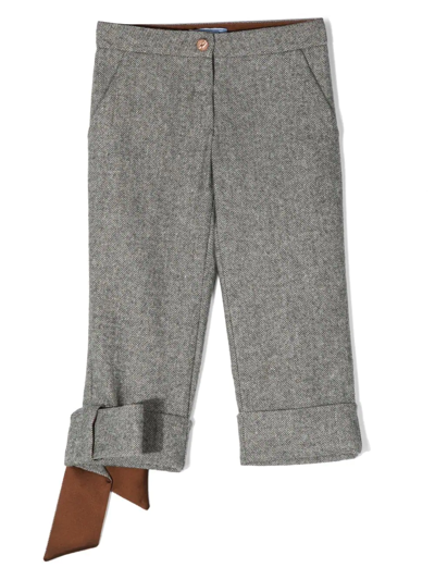 Shop Mi Mi Sol Herringbone Ribbony-ankle Trousers In Grey