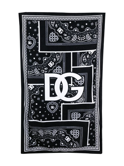 Shop Dolce & Gabbana Logo-print Cotton Towel In Black
