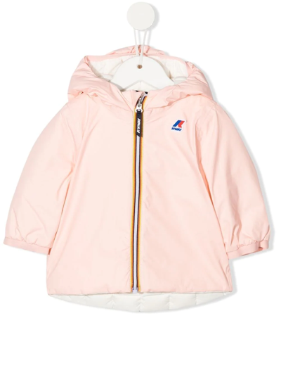 Shop K-way Logo-print Hooded Padded Jacket In Pink