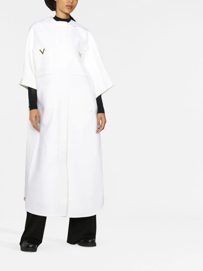 Valentino V Logo-plaque Hooded Coat In Neutrals