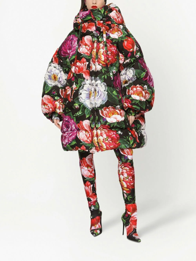Shop Dolce & Gabbana Floral-print Down Jacket In Black