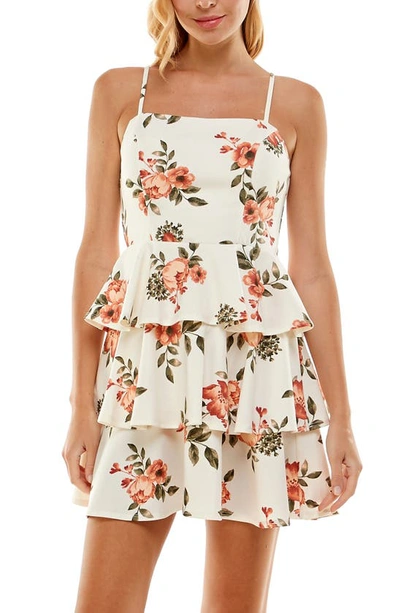 Shop Row A Tiered Scuba Dress In Natural Floral
