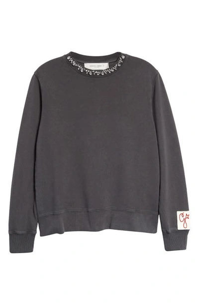 Shop Golden Goose Crystal Embellished Cotton Sweatshirt In Anthracite