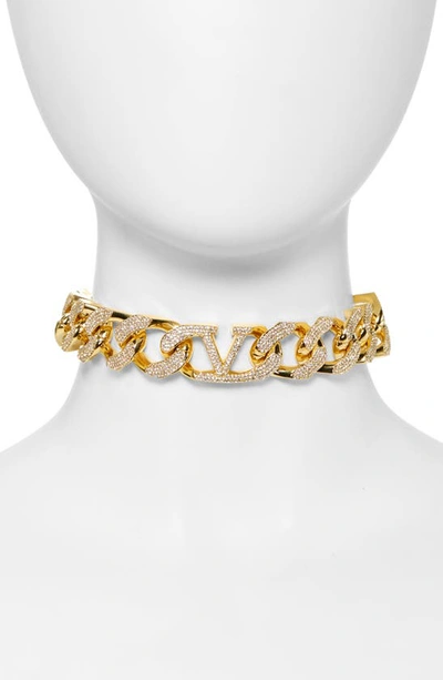 Valentino Garavani Vlogo Crystal Embellished Choker Necklace In Gold |  ModeSens