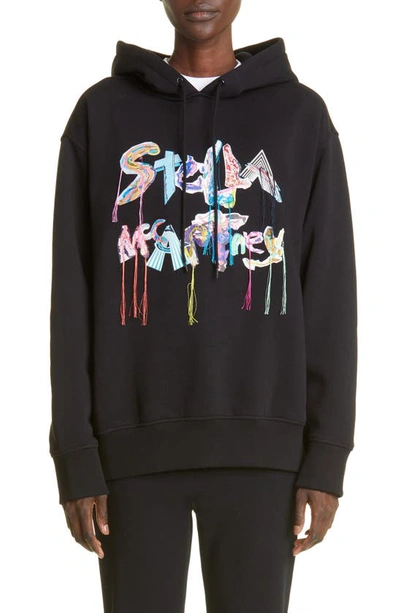 Shop Stella Mccartney Appliqué Letters Cotton Logo Hoodie In Black