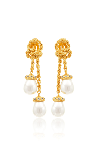 Shop Valére The Sienna 24k Gold-plated Pearl And Quartz Earrings