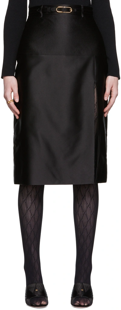 Shop Gucci Black Duchesse Midi Skirt In 1000 Black